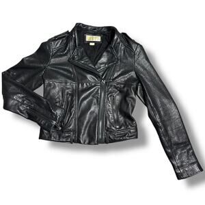 Michael Kors Leather Moto Jacket Black Perforated Biker Motorcycle Sz Small